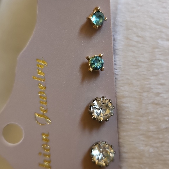 3/$30 Vintage Three Pair Crystal Post Stud Earrings - Picture 3 of 4